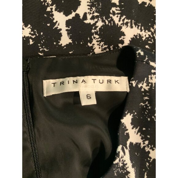 Trina Turk Black & White Paint Brush Patterned Short Sleeve Dress, Size 6 (US) - Picture 7 of 7